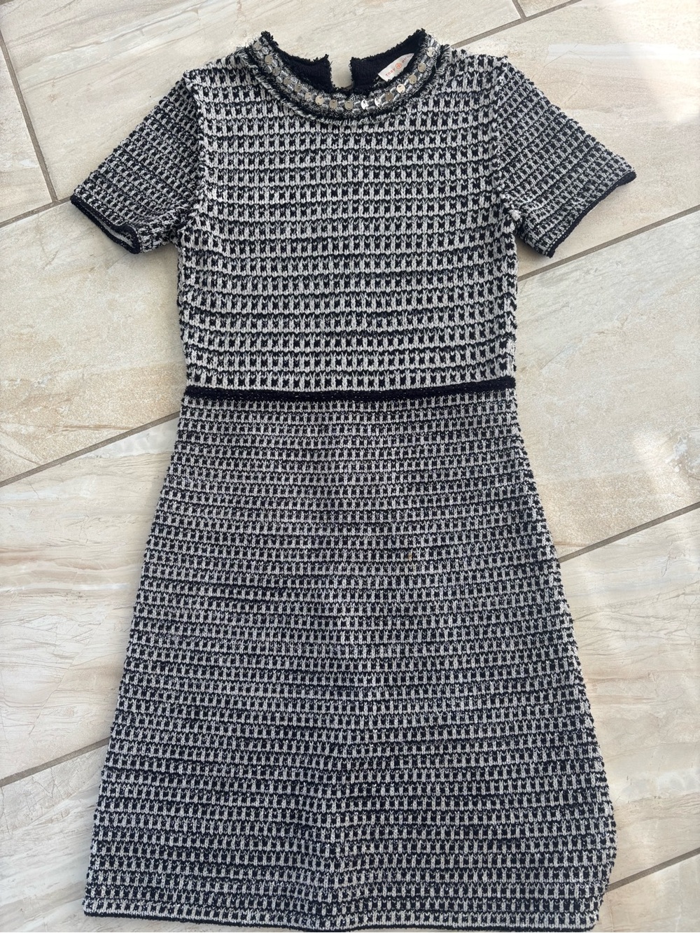 Tory Burch Black and White Tweed Short Sleeve Mini Dress Size S/P